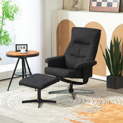 Lounger with footrest, velvet upholstery, black