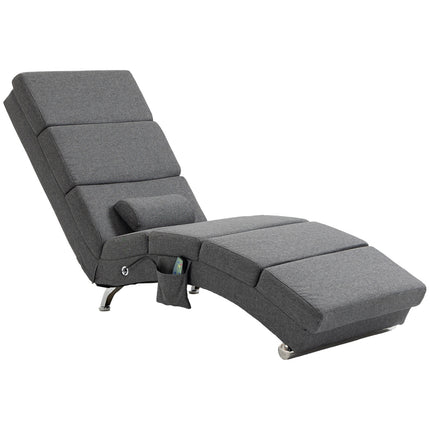 Chaise longue de relaxation avec fonction massage, chaise longue électrique, chaise de massage avec dossier haut, télécommande, chaise TV pliante avec 5 modes, coussin, gris foncé
