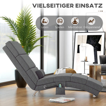 Chaise longue de relaxation avec fonction massage, chaise longue électrique, chaise de massage avec dossier haut, télécommande, chaise TV pliante avec 5 modes, coussin, gris foncé
