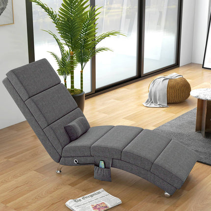 Chaise longue de relaxation avec fonction massage, chaise longue électrique, chaise de massage avec dossier haut, télécommande, chaise TV pliante avec 5 modes, coussin, gris foncé