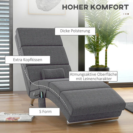 Chaise longue de relaxation avec fonction massage, chaise longue électrique, chaise de massage avec dossier haut, télécommande, chaise TV pliante avec 5 modes, coussin, gris foncé