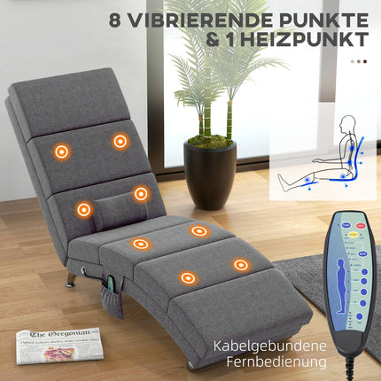 Chaise longue de relaxation avec fonction massage, chaise longue électrique, chaise de massage avec dossier haut, télécommande, chaise TV pliante avec 5 modes, coussin, gris foncé
