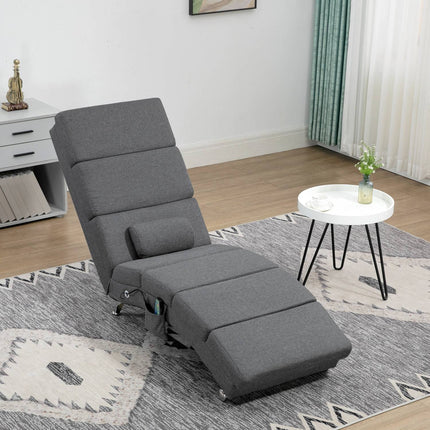 Chaise longue de relaxation avec fonction massage, chaise longue électrique, chaise de massage avec dossier haut, télécommande, chaise TV pliante avec 5 modes, coussin, gris foncé