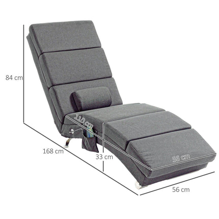 Chaise longue de relaxation avec fonction massage, chaise longue électrique, chaise de massage avec dossier haut, télécommande, chaise TV pliante avec 5 modes, coussin, gris foncé