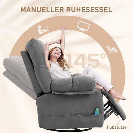 Entspannender Massagesessel mit Relaxfunktion, drehbar, 4 Seitentaschen und Fernbedienung, dunkelgrau