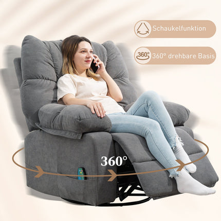 Entspannender Massagesessel mit Relaxfunktion, drehbar, 4 Seitentaschen und Fernbedienung, dunkelgrau
