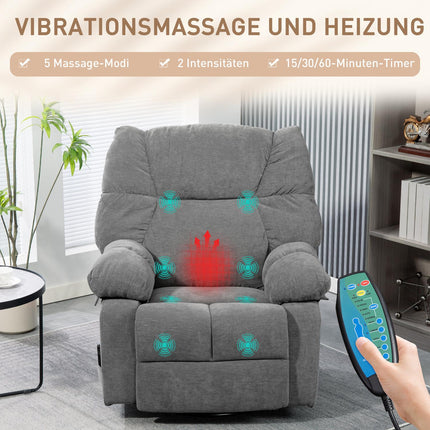 Entspannender Massagesessel mit Relaxfunktion, drehbar, 4 Seitentaschen und Fernbedienung, dunkelgrau