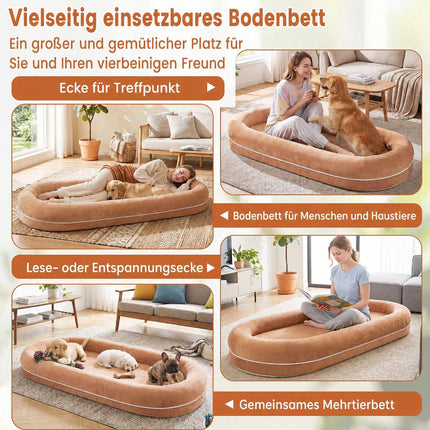 Removable Human Dog Bed with Plush Blanket – Brown