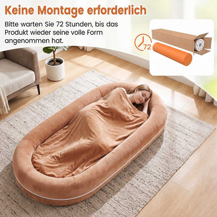 Removable Human Dog Bed with Plush Blanket – Brown