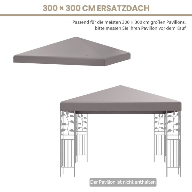 Ersatzdach für Pavillon, 300x300 cm, wasserdicht, Grau
