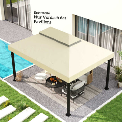 Vervangend dak voor tuinpaviljoen 3 x 4 m, waterdicht 370 g/㎡ beschermhoes met dubbel dak, regenhoes, vervangende hoes, UPF30+, voor tuin, feest, terras, crèmewit