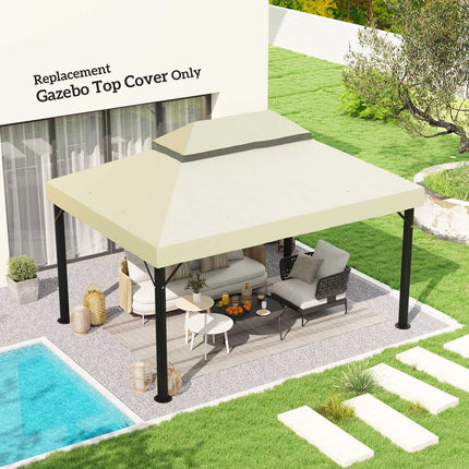 Vervangend dak voor tuinpaviljoen 3 x 4 m, waterdicht 370 g/㎡ beschermhoes met dubbel dak, regenhoes, vervangende hoes, UPF30+, voor tuin, feest, terras, crèmewit