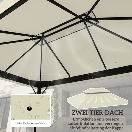 Vervangend dak voor tuinpaviljoen 3 x 4 m, waterdicht 370 g/㎡ beschermhoes met dubbel dak, regenhoes, vervangende hoes, UPF30+, voor tuin, feest, terras, crèmewit