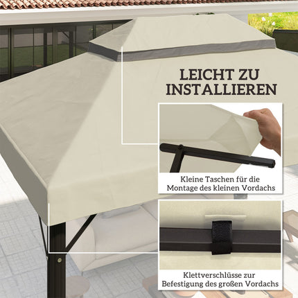 Vervangend dak voor tuinpaviljoen 3 x 4 m, waterdicht 370 g/㎡ beschermhoes met dubbel dak, regenhoes, vervangende hoes, UPF30+, voor tuin, feest, terras, crèmewit