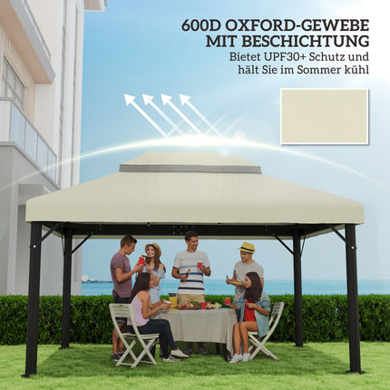 Vervangend dak voor tuinpaviljoen 3 x 4 m, waterdicht 370 g/㎡ beschermhoes met dubbel dak, regenhoes, vervangende hoes, UPF30+, voor tuin, feest, terras, crèmewit