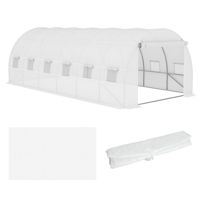 Vervangingsfolie vervangingshoes 600 x 300 x 200 cm met voordeur, 12 ramen, scheurvaste kasfolie, tuinfolie voor kas, kas, koudframe, wit