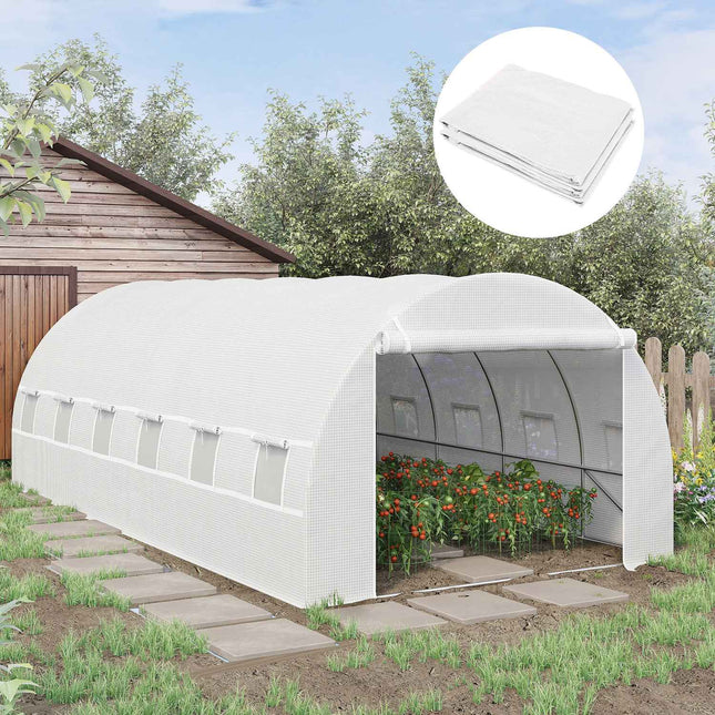 Vervangingsfolie vervangingshoes 600 x 300 x 200 cm met voordeur, 12 ramen, scheurvaste kasfolie, tuinfolie voor kas, kas, koudframe, wit