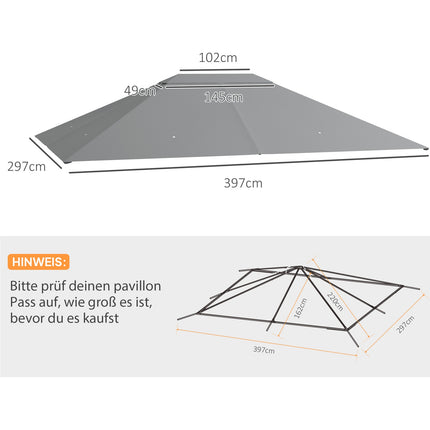 Hellgraues Pavillondach Ersatz 4x3m, UV 30+, wasserabweisend