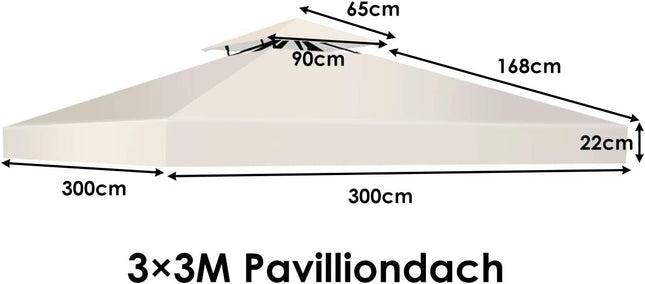 Ersatzdach 300 x 300 cm Terrassendach für doppelstöckigen Pavillon beige