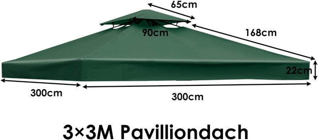 Ersatzdach 300 x 300 cm Terrassendach für doppelstöckigen Pavillon dunkelgrün