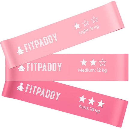 Sada odporových gum – 3 růžové elastické gumy pro domácí cvičení