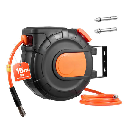 Retractable Air Hose Reel, 15 m PVC, 300 PSI, Swivel Mount