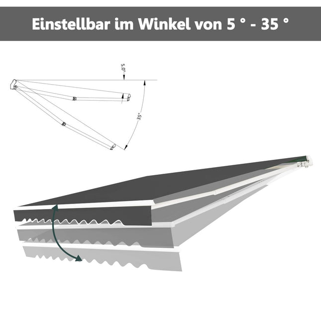 Retractable Aluminum Patio Awning with Crank, 3.6m x 3m, Gray