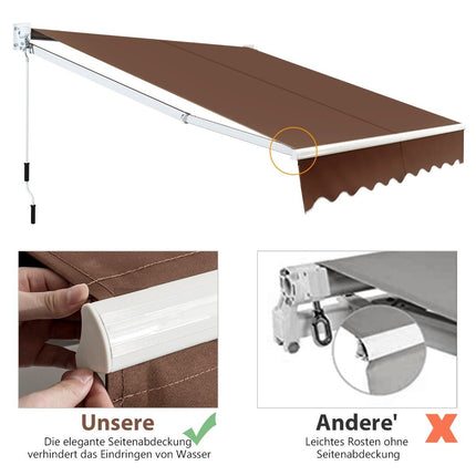 Retractable Awning 2.5x2m, UV & Water Resistant, Brown