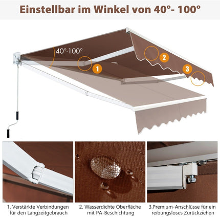 Retractable Awning 2.5x2m, UV & Water Resistant, Brown