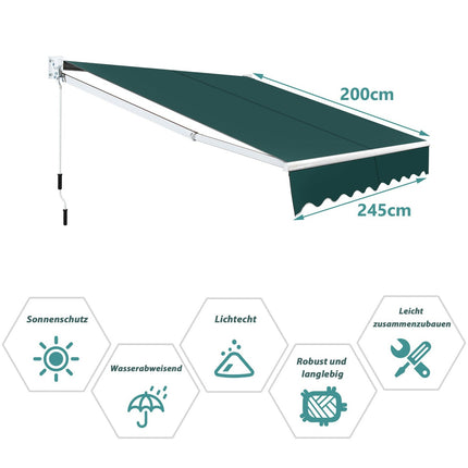 Gelenkarmmarkise 2,5x2m, UV- & wasserabweisend, Grün