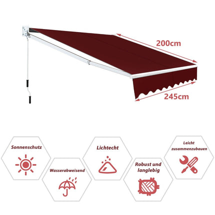 Retractable Awning, 2.5x2m, UV & Water Resistant, Red