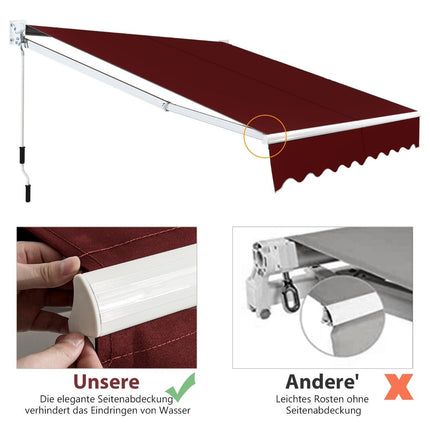 Retractable Awning, 2.5x2m, UV & Water Resistant, Red