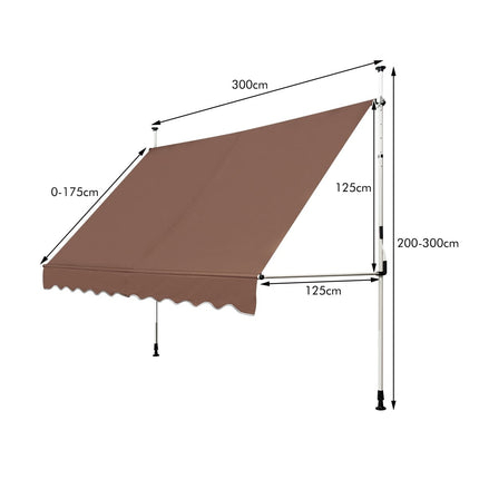 Gelenkarmmarkise 300cm, ohne Bohren, UV-beständig, Braun