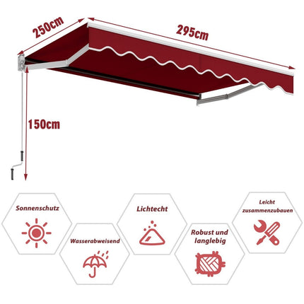 Retractable Awning, 3x2.5m, UV & Water Resistant, Wine Red