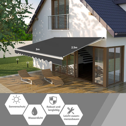 Retractable Awning, Aluminum, 3 x 2.5 m, Gray