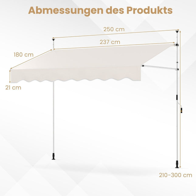 Ausfahrbare Markise, ohne Bohren, höhenverstellbar, 250 cm, Weiß