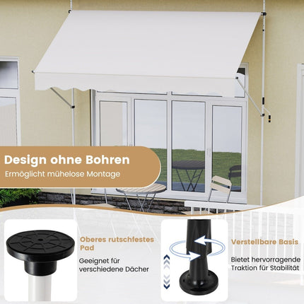 Ausfahrbare Markise, ohne Bohren, höhenverstellbar, 250 cm, Weiß
