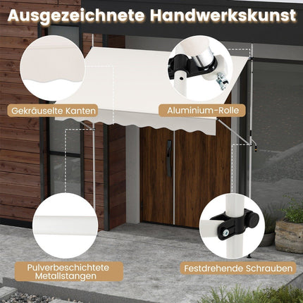 Ausfahrbare Markise, ohne Bohren, höhenverstellbar, 250 cm, Weiß