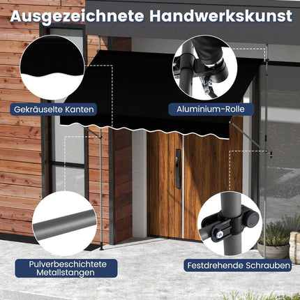 Retractable Awning, No-Drill, Adjustable Height, 300cm, Black