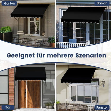 Retractable Awning, No-Drill, Adjustable Height, 300cm, Black