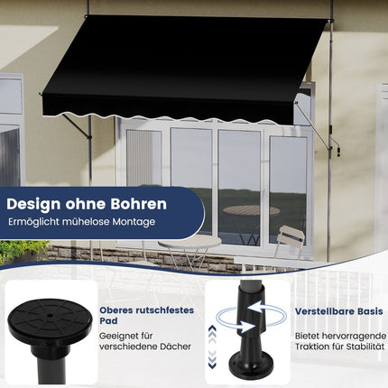 Retractable Awning, No-Drill, Adjustable Height, 300cm, Black