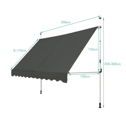 Retractable Awning, UV-Resistant, Adjustable, 300x120 cm, Gray