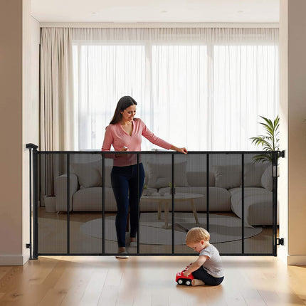 Retractable Baby Gate, 120 in Wide, 38.5 in Tall, Black