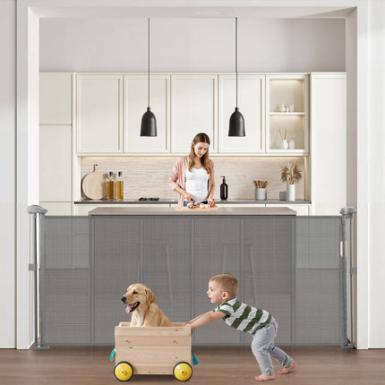 Retractable Baby Gate, 34 in Tall, Extends to 71 in, Gray