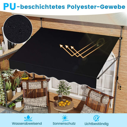 Ausfahrbare Balkonmarkise, 200cm, ohne Bohren, UV-beständig