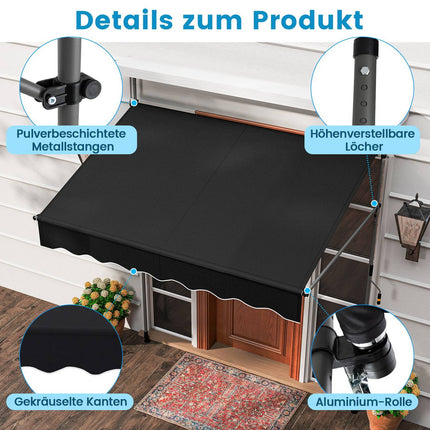Ausfahrbare Balkonmarkise, 200cm, ohne Bohren, UV-beständig