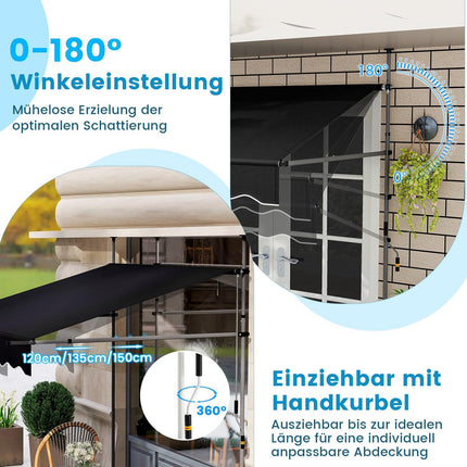 Ausfahrbare Balkonmarkise, 200cm, ohne Bohren, UV-beständig