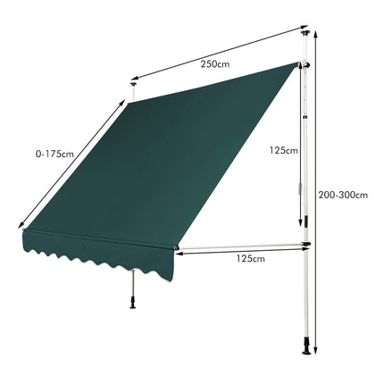 Einziehbare Balkonmarkise, 250 cm, UV-beständig, Grün