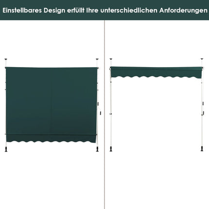 Einziehbare Balkonmarkise, 250 cm, UV-beständig, Grün