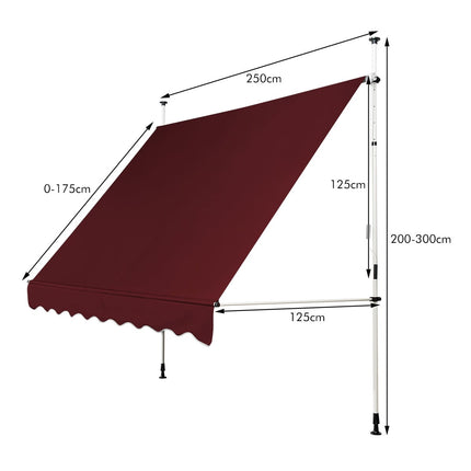Ausfahrbare Balkonmarkise, 250 cm, UV-beständig, Rot